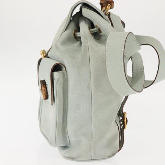 GUCCI Bamboo Backpack Suede Outlet Light Blue Gold 003 2058 9016 Auth 145652 - Picture 3 of 16